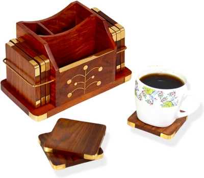 NABIL CREATION Square Reversible Wood Coaster Set(Pack of 6)
