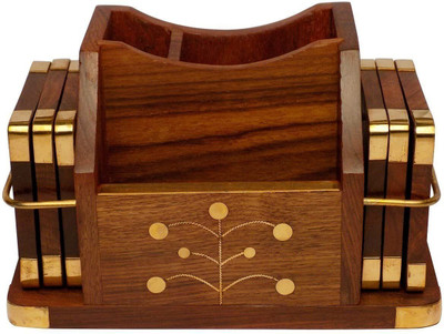 SwuD Square Reversible Wood Coaster Set(Pack of 6)