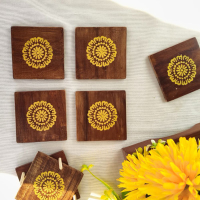 ALFKURT Square Wood Coaster Set(Pack of 6)