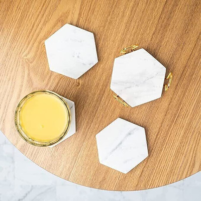 MBSC Hexagon Marble Coaster Set(Pack of 4)