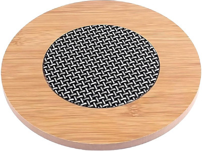 KRIVAZ Round Reversible Bamboo Coaster Set(Pack of 6)