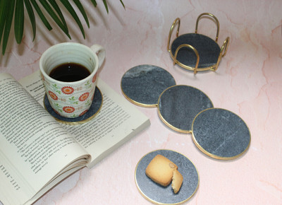 Monstera Hut Round Reversible Marble Coaster Set(Pack of 6)