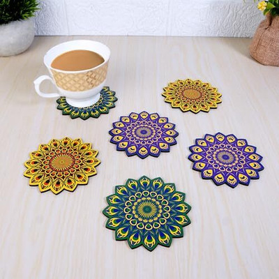 Sketchfab Round Wood Coaster Set(Pack of 6)