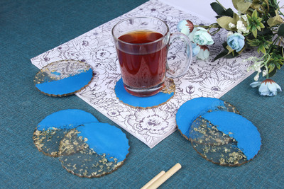 Vatsin Round Reversible Resin Coaster Set(Pack of 6)