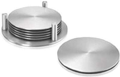 MALLICHH Round Reversible Steel Coaster Set(Pack of 6)