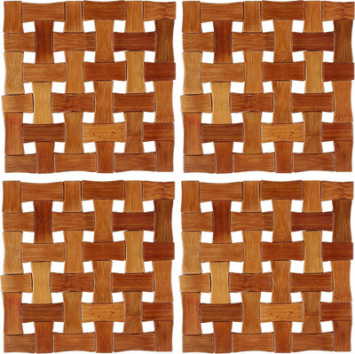 KUBER INDUSTRIES Square Bamboo Coaster Set(Pack of 4)