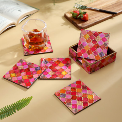 DULI Square Medium Density Fibreboard Coaster Set(Pack of 6)