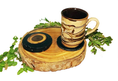 DigiKraft Round Reversible Wood, Resin Coaster Set(Pack of 4)