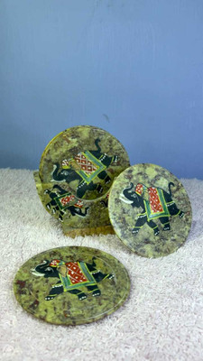 KalaReach Creations Round Reversible Marble Coaster Set(Pack of 6)