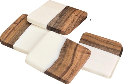 SHRINGAAR VANDANA Square Reversible Wood Coaster Set(Pack of 4)