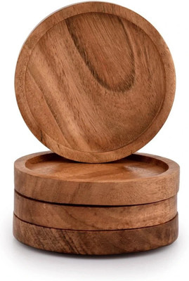 Multaniz Quality Wood Round Wood Coaster Set(Pack of 4)
