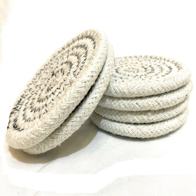 DKDECORATIVE Round Reversible Cotton Coaster Set(Pack of 5)