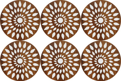 Brothers Creation Round Wood Coaster Set(Pack of 6)