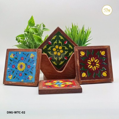 Diwam jewels Square Reversible Wood Coaster Set(Pack of 4)