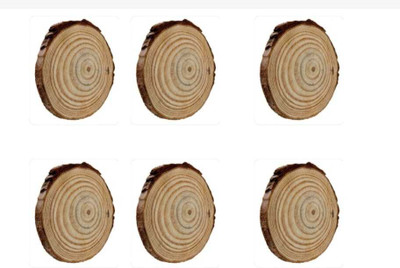 GO7 Round Reversible Wood Coaster Set(Pack of 6)