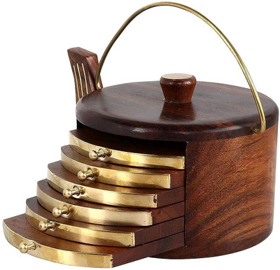 DecorEnBois Round Wood Coaster Set(Pack of 6)