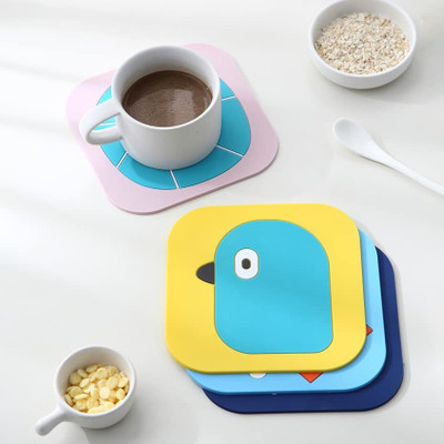 Wolpin Square PVC Coaster Set(Pack of 4)