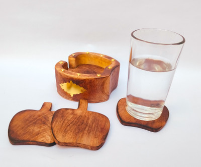 SUBH HANDICRAFT Oval Reversible Wood Coaster Set(Pack of 6)