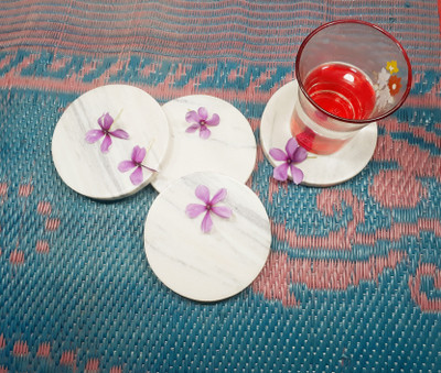 KRAFT CLOUDS Round Marble Coaster Set(Pack of 4)