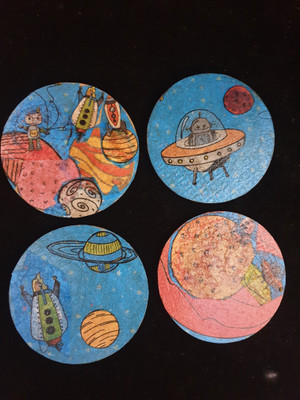 kaiporul Round Reversible Wood Coaster Set(Pack of 4)