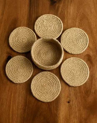 Mooniea Round Reversible Jute Coaster Set(Pack of 6)