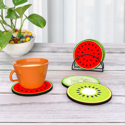 Sheen Kraft Round Wood Coaster Set(Pack of 6)