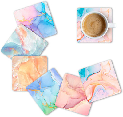 craftinky Square Wood Coaster Set(Pack of 6)