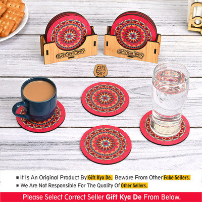 GIFT KYA DE Round Reversible Wood Coaster Set(Pack of 12)