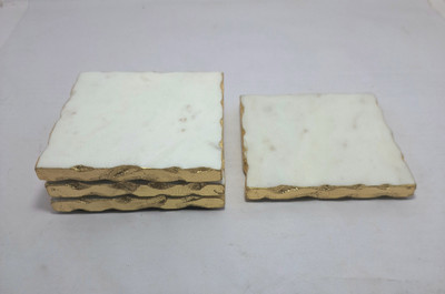 TEJASWI CRAFT Square Marble Coaster Set(Pack of 4)