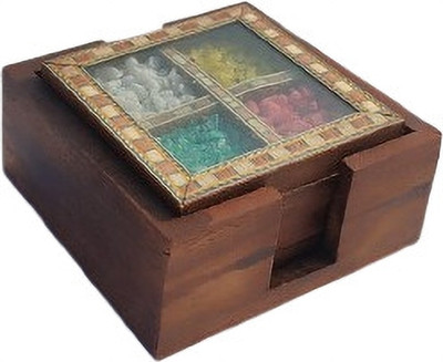 THEVIRSA Square Wood Coaster Set(Pack of 4)