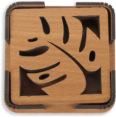 Amaze Shoppee Square Reversible Wood Coaster Set(Pack of 6)