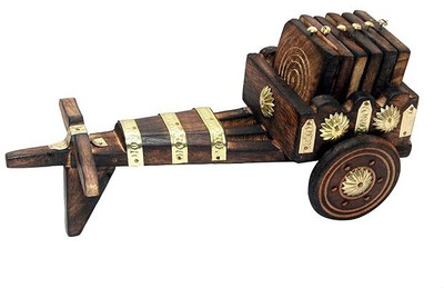 Phalodi Creation Square Reversible Wood Coaster Set(Pack of 5)