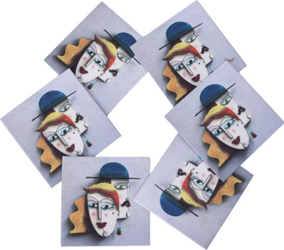 INDHA Square Hardboard Coaster Set(Pack of 6)
