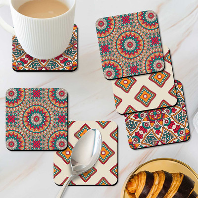 KOTART Square Medium Density Fibreboard Coaster Set(Pack of 6)
