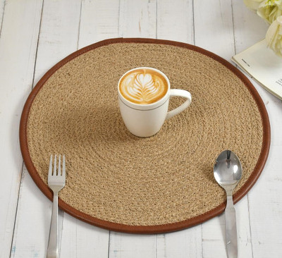 DKDECORATIVE Round Reversible Jute Coaster Set(Pack of 5)