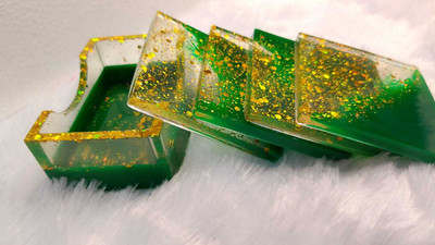 Swati Arts and Crafts Square Resin Coaster Set(Pack of 4)