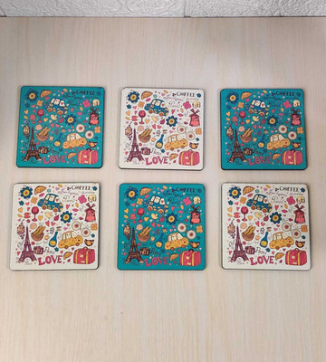 Raptech Square Wood Coaster Set(Pack of 6)