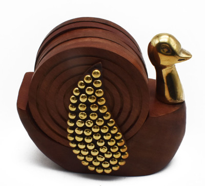 justhandmade Round Reversible Wood Coaster Set(Pack of 6)