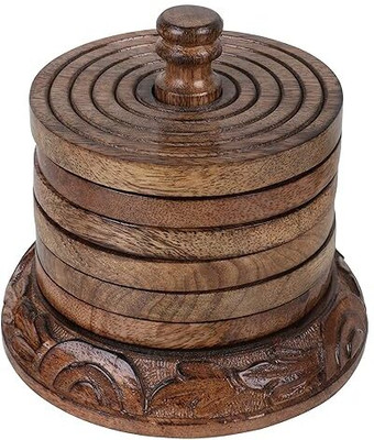 Zain Crafts Round Reversible Wood Coaster Set(Pack of 6)