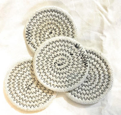 DKDECORATIVE Round Reversible Cotton Coaster Set(Pack of 3)
