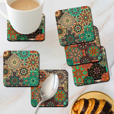 Hothouse Square Medium Density Fibreboard Coaster Set(Pack of 6)