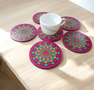 Tresneria Round Reversible Medium Density Fibreboard Coaster Set(Pack of 6)