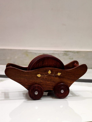 wonderful creation Round Reversible Wood Coaster Set(Pack of 6)