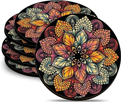 Maruti Enterprise Round Wood Coaster Set(Pack of 6)