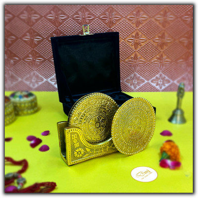 Diwam jewels Round Reversible Metal Coaster Set(Pack of 4)