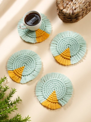 My Creative Hut Round Reversible Cotton Coaster Set(Pack of 4)