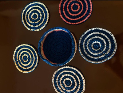 TMA ENTERPRISE Oval Reversible Cotton Coaster Set(Pack of 5)