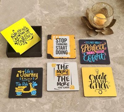 Raptech Square Wood Coaster Set(Pack of 6)