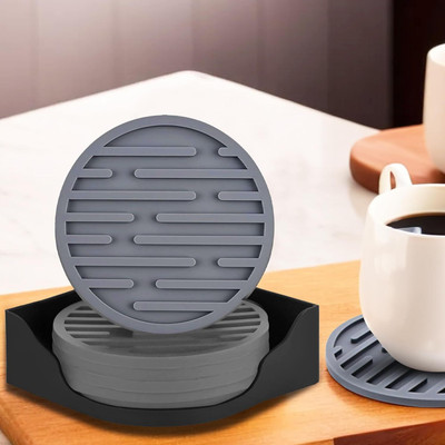 Ekhasa Round Rubber Coaster Set(Pack of 6)