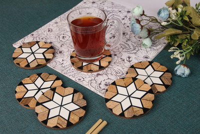 Vatsu Craft Round Medium Density Fibreboard, Wood, Resin Coaster Set(Pack of 6)